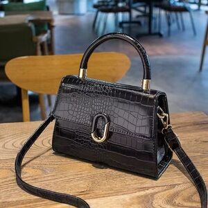 Classic Croc-Embossed Top Handle Bag - Black